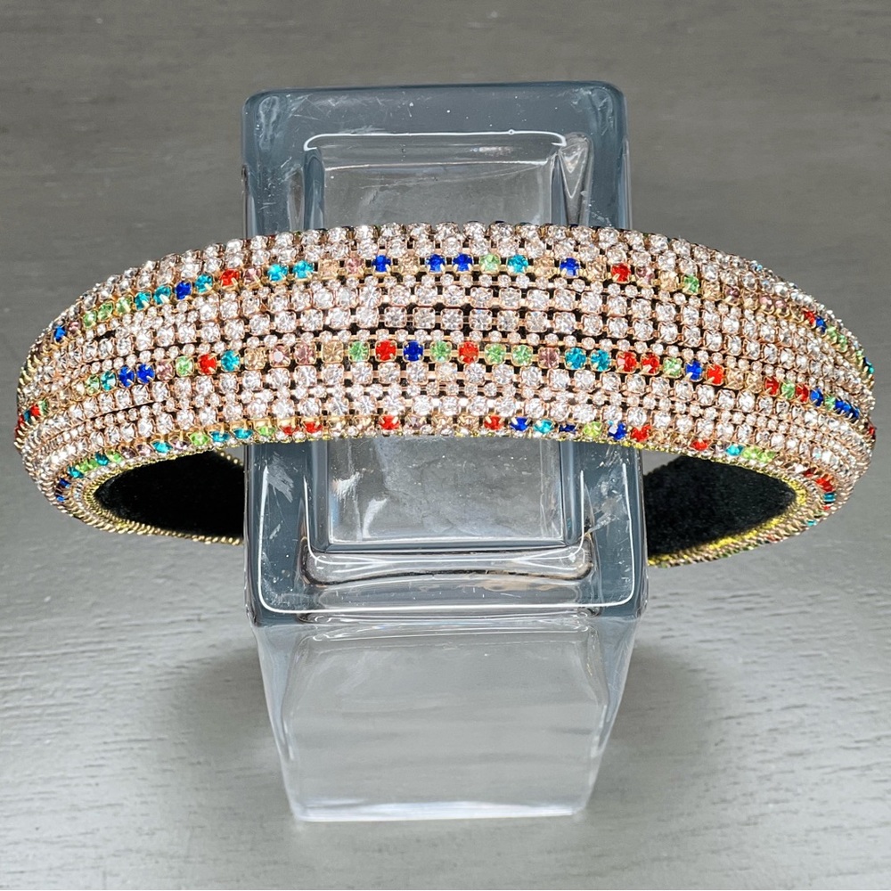 Multicolor Hand Made Individual Set Crystal Soft Padded Headband Hair Accessory - Picture 4 of 9